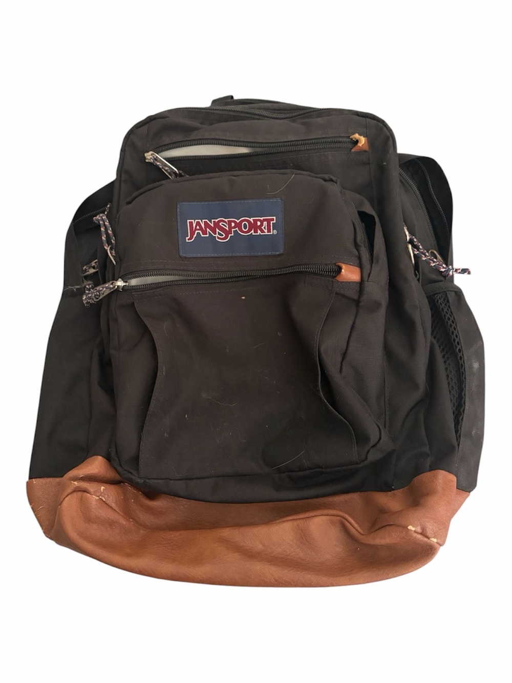 Jansport Black Backpack with Brown Leather Bottom